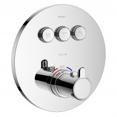 SMART CLICK смеситель для ванны, термостат, скрытый монтаж, 3 режима, кнопки с регулировкой потока, круглая накладка, латунь, хром