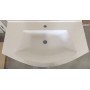 Тумба ЮВВИС для ванной комнаты 85 см с корзиной для белья белая напольная ОСКАР с умывальником VEGA (искусственный камень)